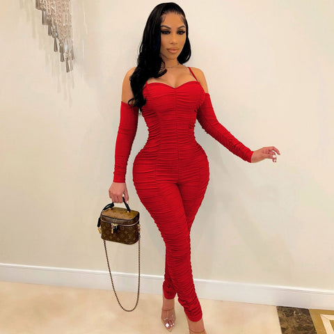 Tight Long Sleeve Spaghetti-strap Women's Jumpsuit