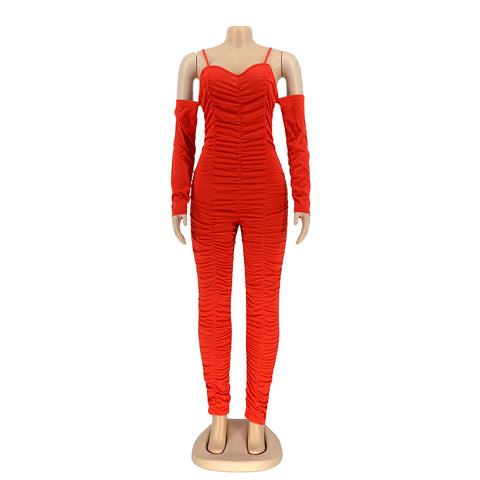 Tight Long Sleeve Spaghetti-strap Women's Jumpsuit