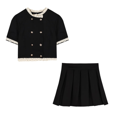 Women's Black Vintage Lace Short Sleeve Shirt