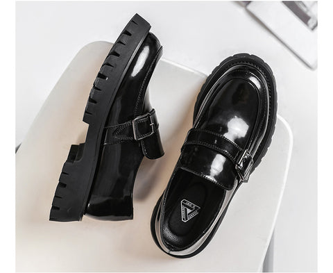 Soft Leather Niche Retro Buckle Platform Casual Leather Shoes