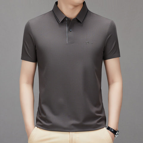 Men's Casual All-matching Fashion Solid Color Thin Breathable Lapels Basic Short Sleeve Top