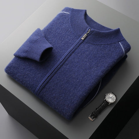 Men's Cashmere Sweater Thick Heavy Half Turtleneck Zipper