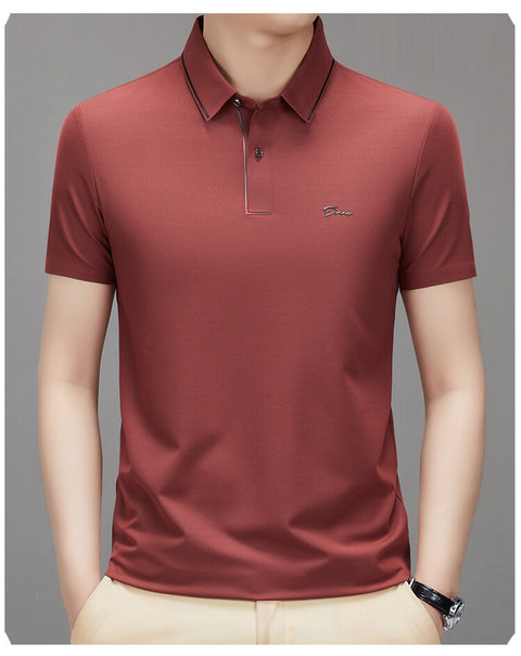 Men's Casual All-matching Fashion Solid Color Thin Breathable Lapels Basic Short Sleeve Top
