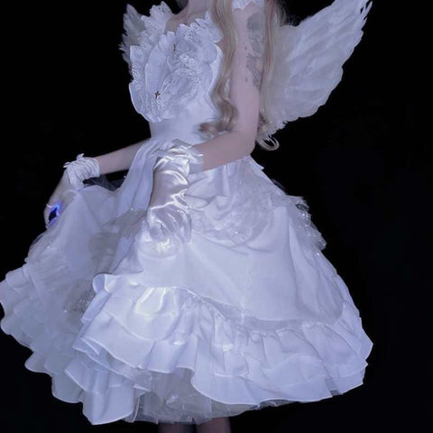 White Angel Jsk Fairytale Lolita Vintage Kawaii Girls Gothic Lace Wedding Gown Cosplay Princess Dresses