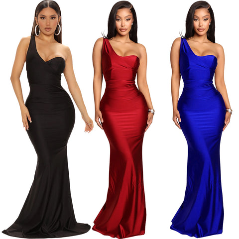 Women's Ladies One Shoulder Long Dress
