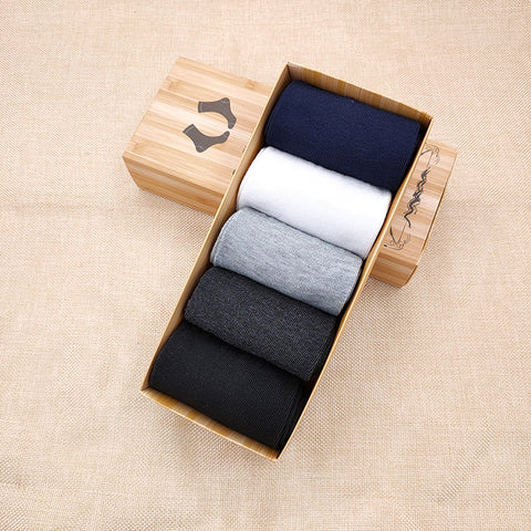 5 Pairs Solidcolor Mid-calf Length Men's Socks Boxed
