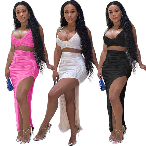 Women's Casual Fashion Pleated Irregular Slit Skirt Suit