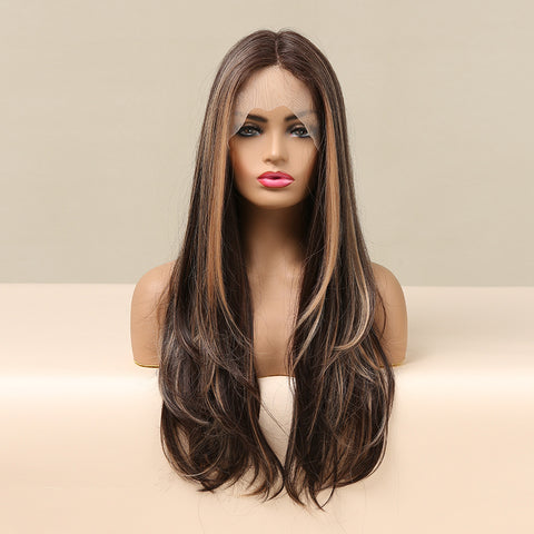Women's Fashion Front Lace Middle Part Long Curly Wig