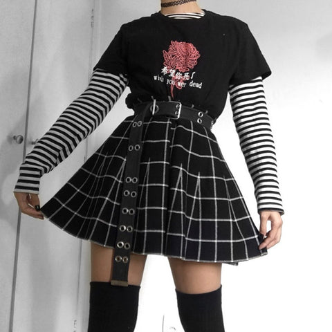 Women's High Waist Paneled Large Plaid Mini Skirt