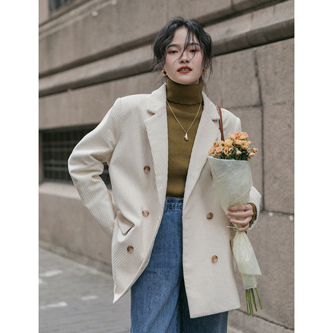 Hong Kong Style Design Sense Corduroy Suit Casual Jacket Women