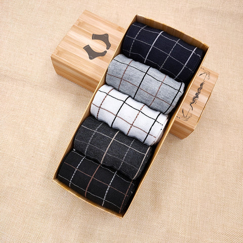 5 Pairs Solidcolor Mid-calf Length Men's Socks Boxed