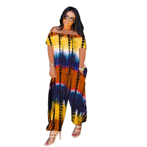 Stylish Loose Tie-Dye One-Shoulder Jumpsuit