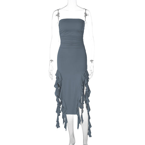 Sexy Personality Hollow Out Chest Wrap Irregular Dress