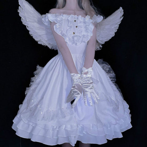 White Angel Jsk Fairytale Lolita Vintage Kawaii Girls Gothic Lace Wedding Gown Cosplay Princess Dresses