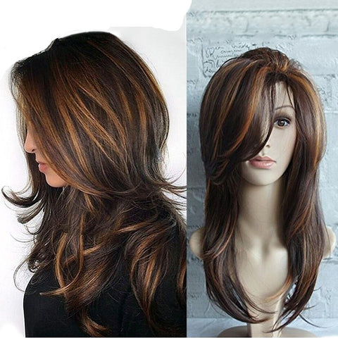 Women's High Temperature Silk Oblique Bangs Gradient Wig Head Cover