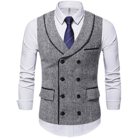 Striped Trim Double Breasted Men's Leisure Vest