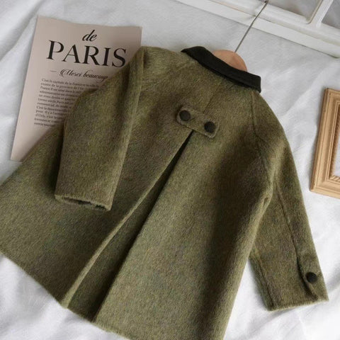 Children's Retro Army Green Woolen Coat Mid-length Woolen Coat
