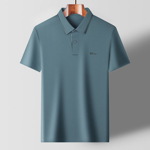 Men's Casual All-matching Fashion Solid Color Thin Breathable Lapels Basic Short Sleeve Top