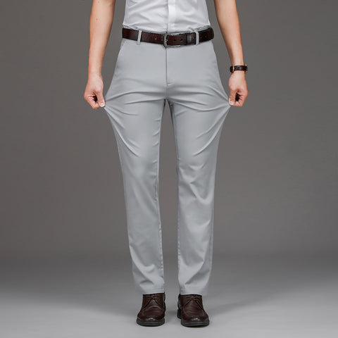 Thin Cotton Stretch Men's Trousers Loose Straight Mid-waist Men's Trousers Business Casual Pants