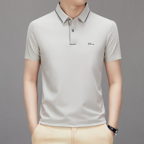 Men's Casual All-matching Fashion Solid Color Thin Breathable Lapels Basic Short Sleeve Top