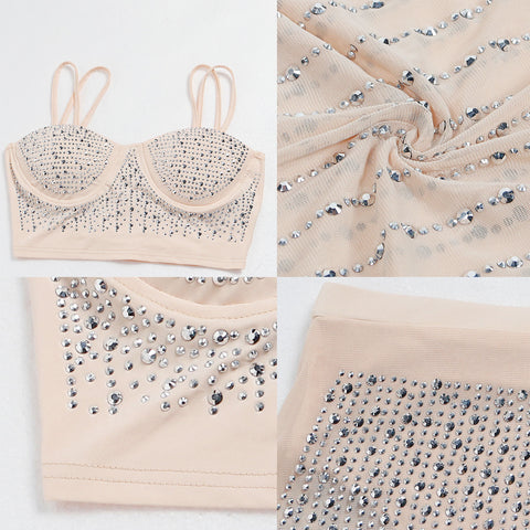 Diamond-encrusted Chest Strap Two-piece Set Two-color Nightclub Uniforms