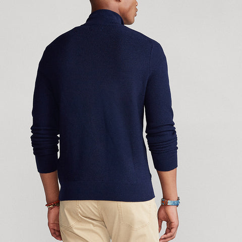 New Men's Cotton Turtleneck Zipper Sweater Winter Solid Color Slim Fit
