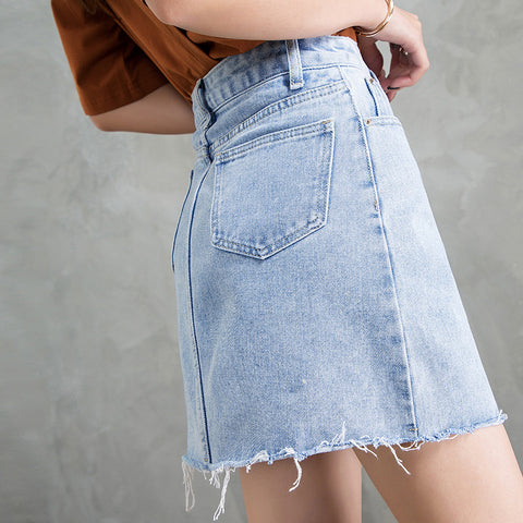 Women New Korean Style High Waist Breasted A-line Skirt