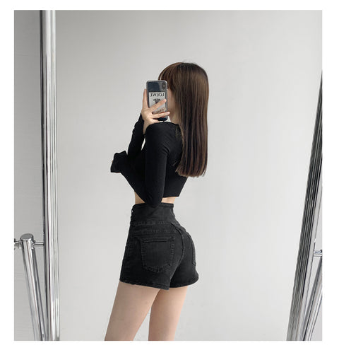 Small Man Waist Cross Woven Super High Waist Tummy Denim Shorts Women
