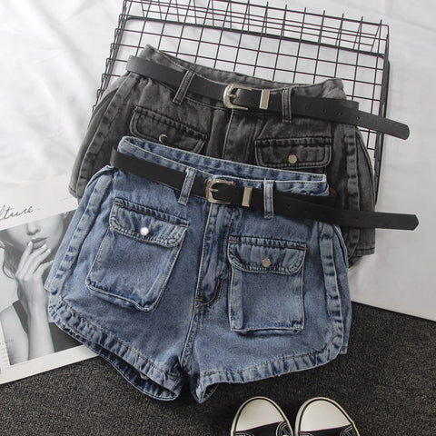 Washed white small pocket denim shorts