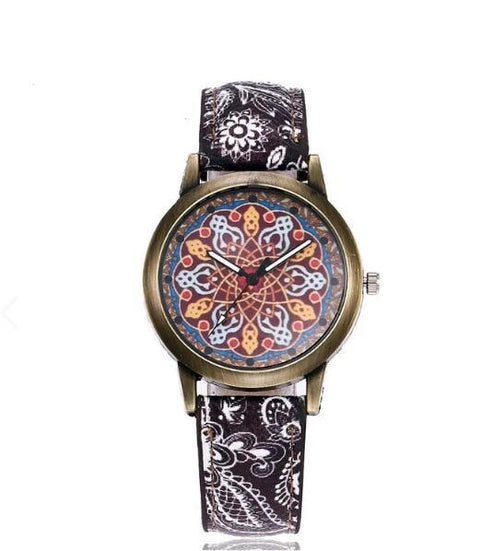 Vintage ethnic style print ladies watch