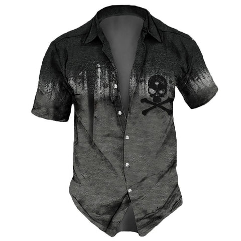 Summer New Men's Short Sleeve Cardigan Top Men's Lapel Retro Shirt