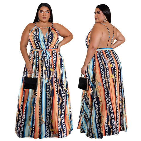 Summer New Irregular Print Dress With Sling