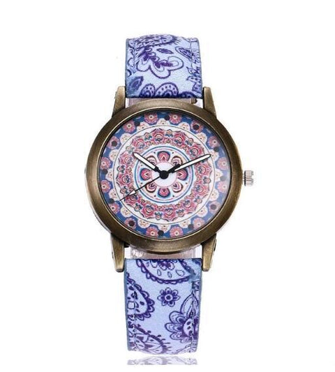 Vintage ethnic style print ladies watch