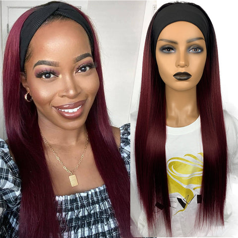 Long Straight Hair Gradient Color Chemical Fiber Headscarf Wig Headgear