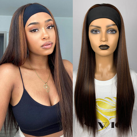 Long Straight Hair Gradient Color Chemical Fiber Headscarf Wig Headgear
