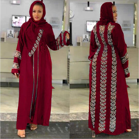 African Women's Rhinestone And Mesh Cardigan Robe Withscarf