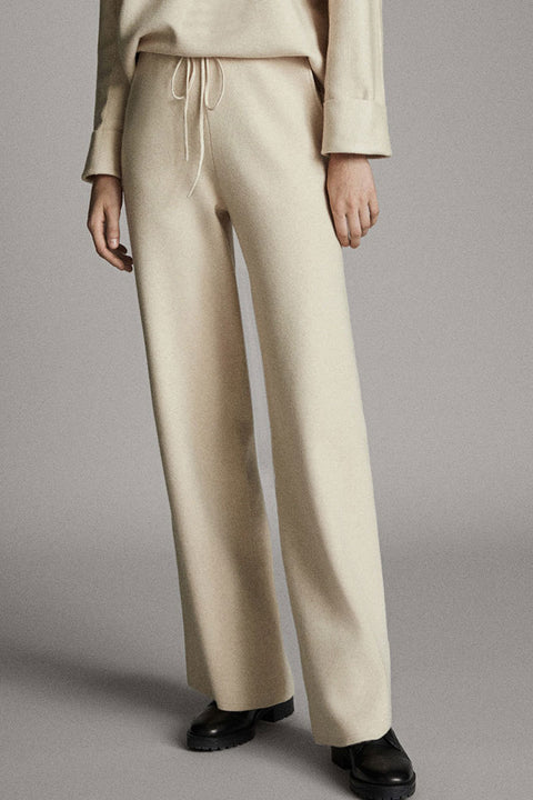 Women's Solid Color Straight Leg Pants Knitted Elastic Waist