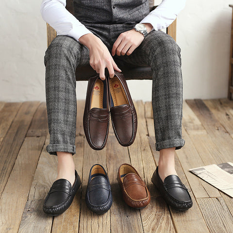 Winter Casual Leather Shoes, Business All-match Peas Shoes, Soft Sole, Soft Leather, All-match