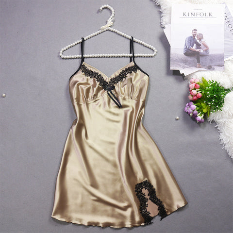 Summer New Ladies Silk Pajamas Suspenders Nightdress Sexy Charm Lace Ice Silk Pajamas