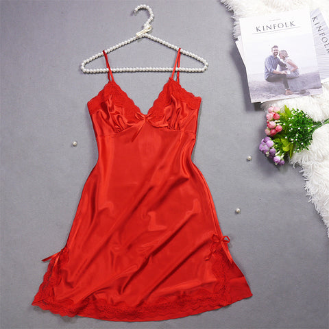 Summer New Ladies Silk Pajamas Suspenders Nightdress Sexy Charm Lace Ice Silk Pajamas