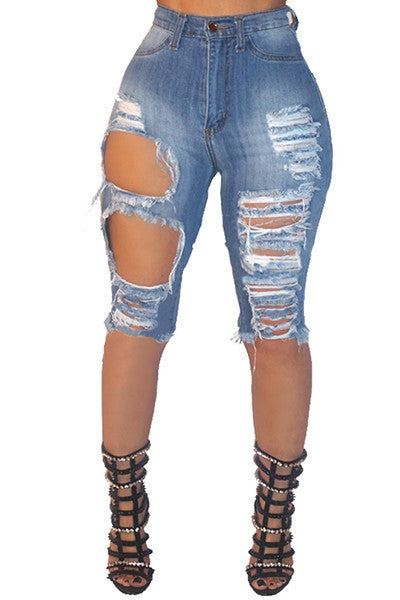 Xia Europe And The United States Ripped Elastic Denim Pants
