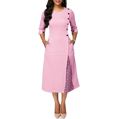 Solid color hem stitching dress