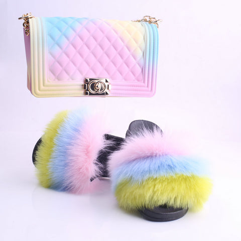 Summer Ladies Plush Slippers Jelly Bag Set