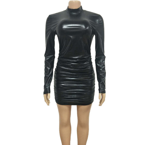 Temperament slim celebrity pleated long sleeve dress