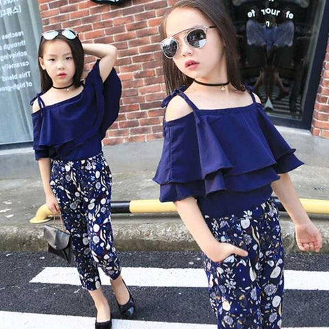 Western chiffon suit with seven-minute trousers for children