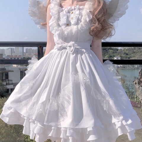 White Angel Jsk Fairytale Lolita  Vintage Kawaii Girls Gothic Lace Wedding Gown Cosplay Princess Dresses