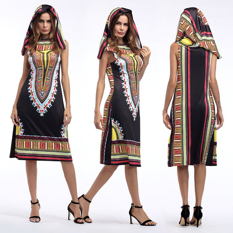 Summer European and American print hooded skirt