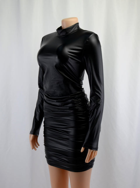 Temperament slim celebrity pleated long sleeve dress
