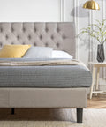 Queen Bed Frame Misty Bed Mattress Base, Light Grey | Upholstered Button Tufted Fabric Platform | Bedroom Furniture