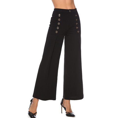 All-Match Button High Waist Loose Long Straight Pants